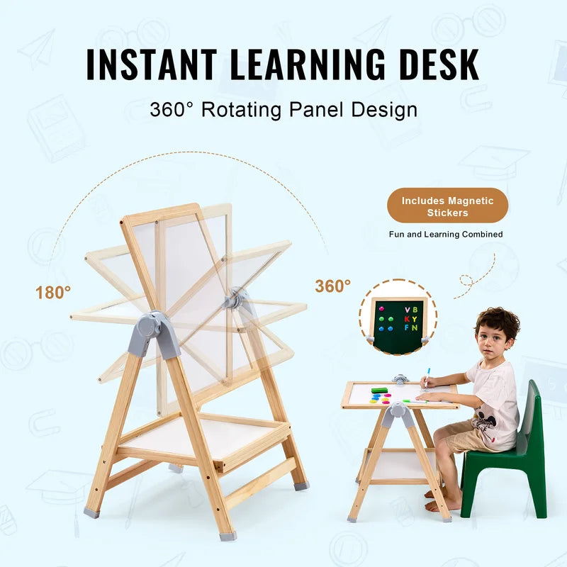 Children's Magnetic Drawing Board Easel with Painting Accessories - Double-Sided Kids Art Set, Adjustable Height
