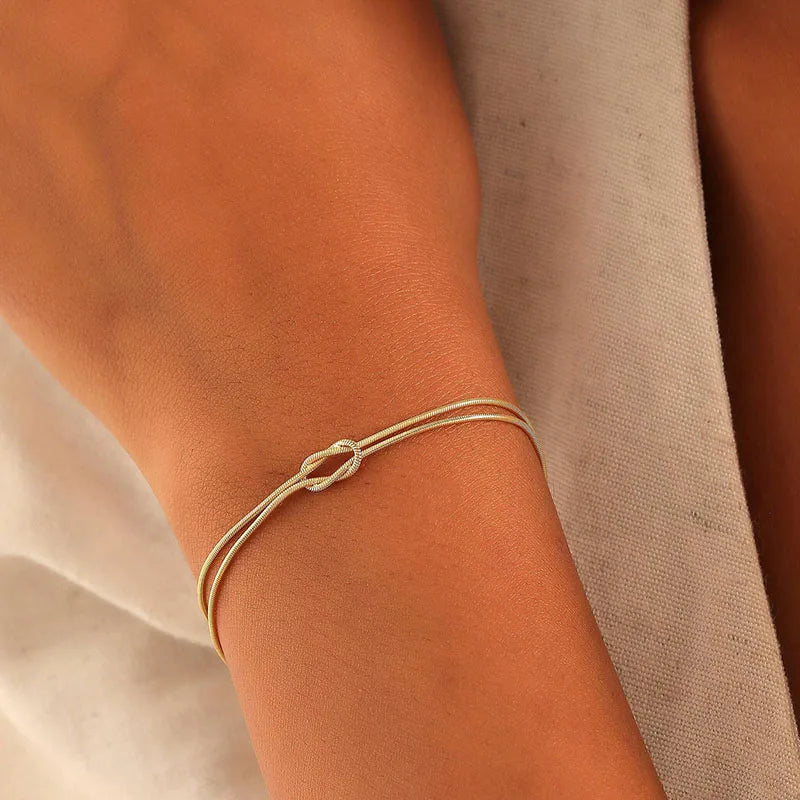 Stainless Steel Knot Snake Chain Bracelet Handmade Jewelry for Valentine's Day