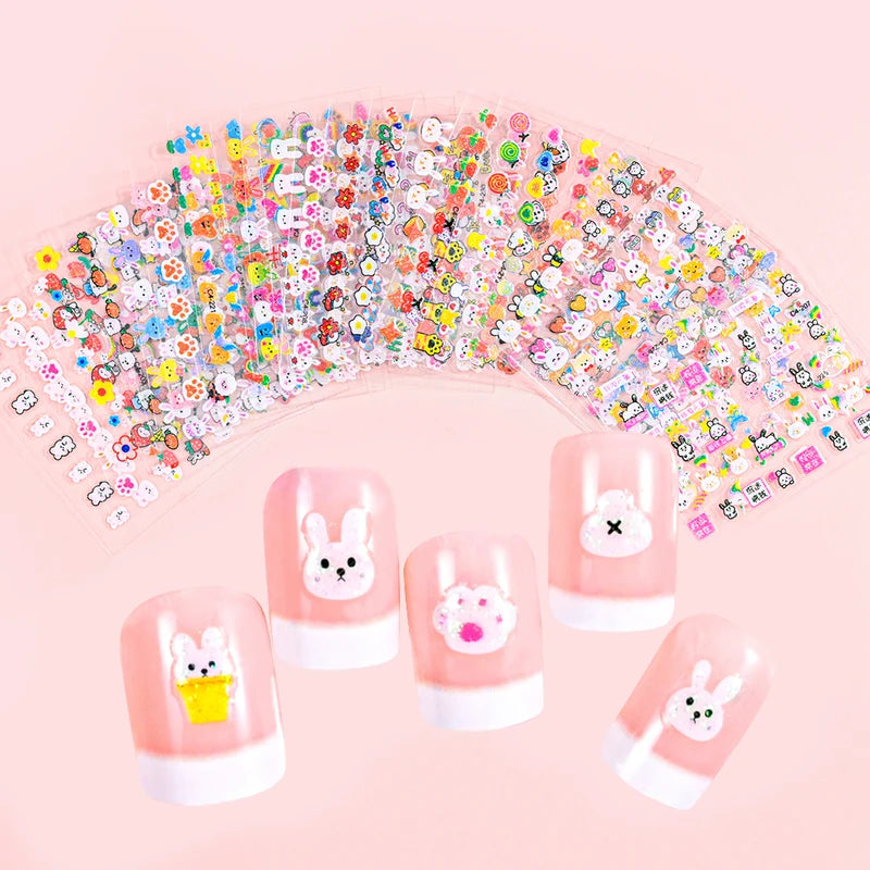 Children's Cartoon Rabbit Nail Stickers with Sequins & Glitter - DIY Kid Toy