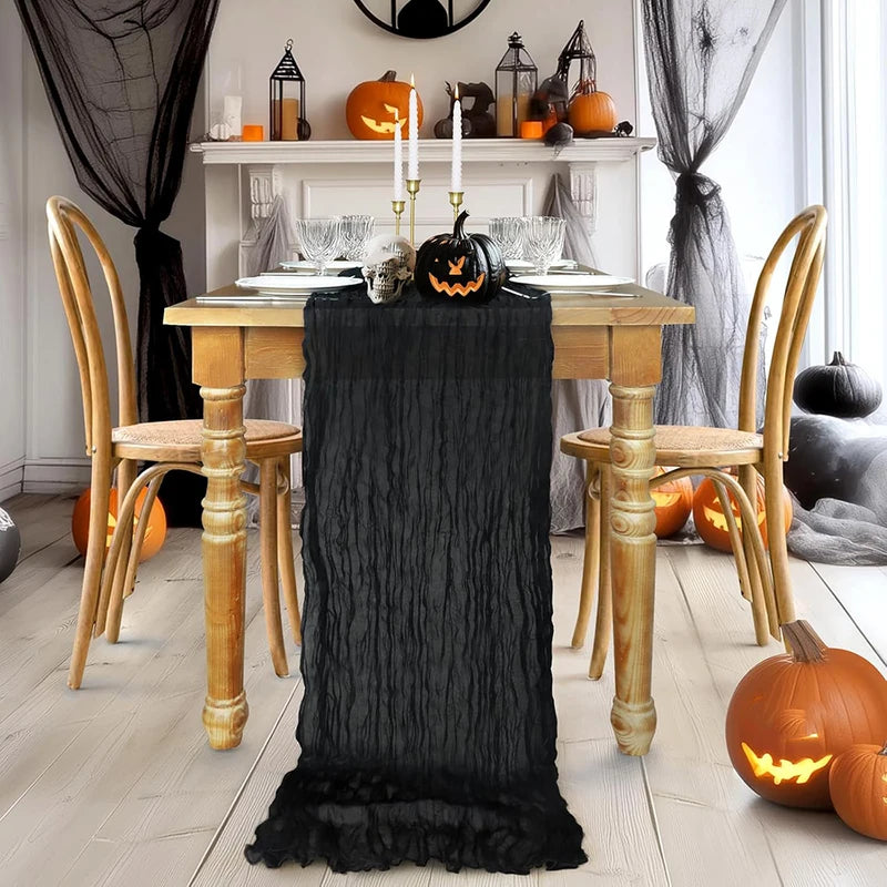 Black Cheesecloth Table Runner Halloween Wedding Decor Rustic Boho Party