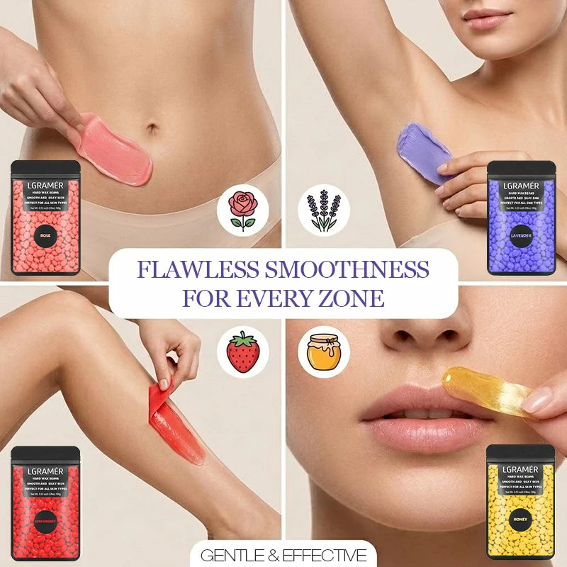 Hard Wax Beads for Coarse Hair Removal, Painless Waxing Beans & Spatulas