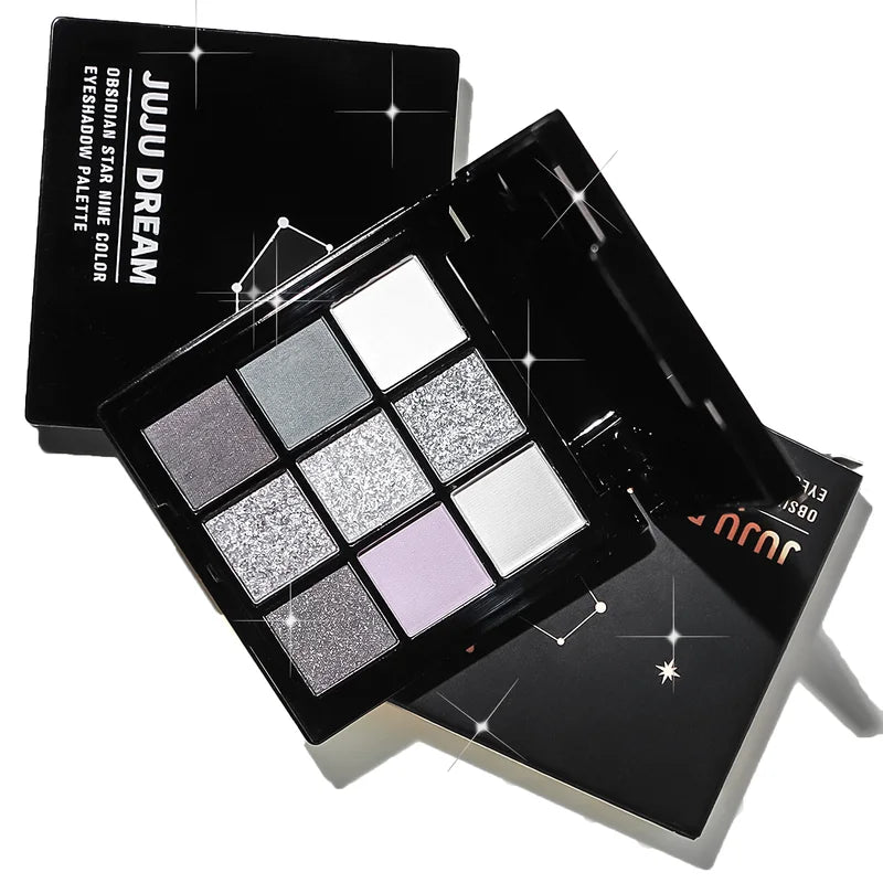 Nine-Color Eyeshadow Palette with Makeup Brush for Smoky & Brightening Looks