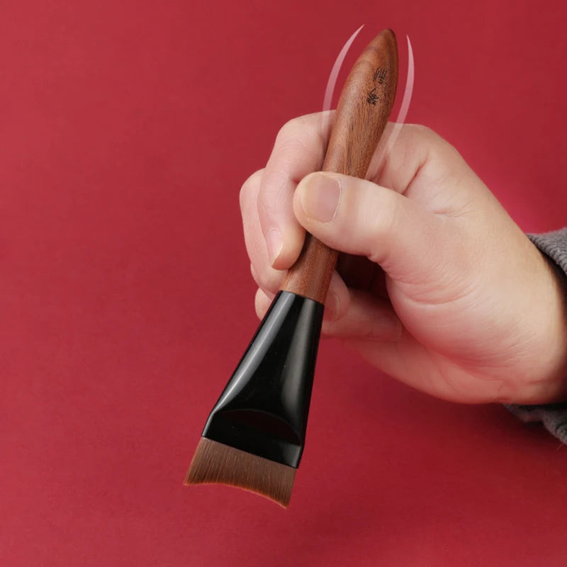 Flat Curved Foundation Makeup Brush with Rosewood Handle Synthetic Hair