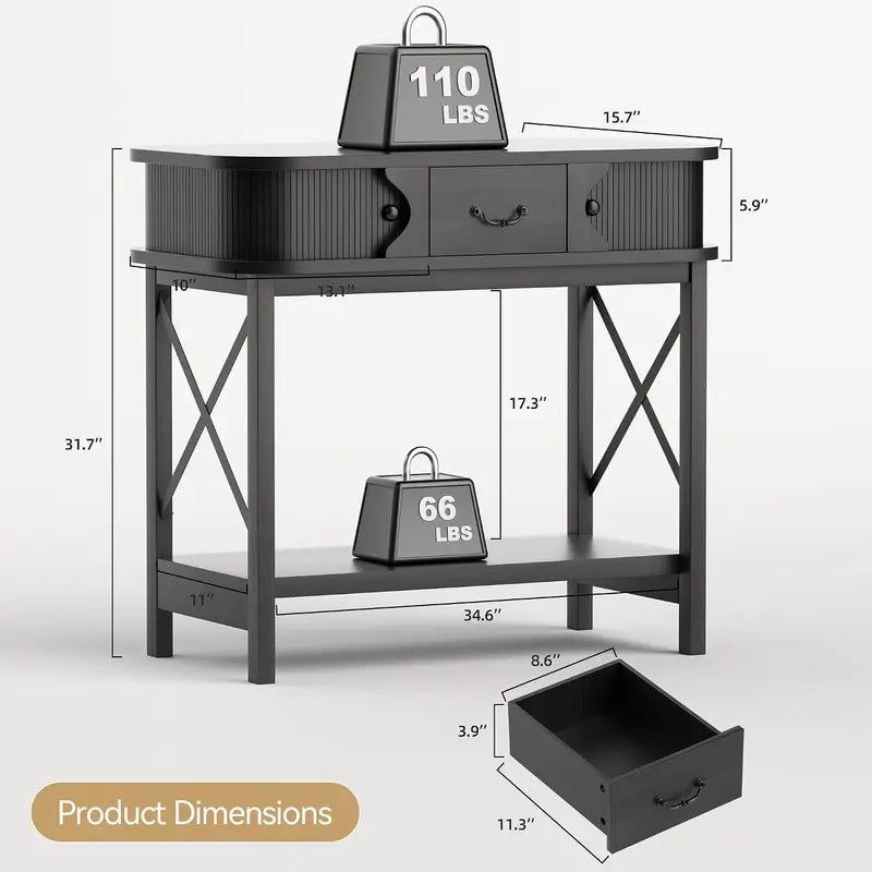 39-Inch Narrow Console Table with Drawers and Cabinets for Entryway and Living Room