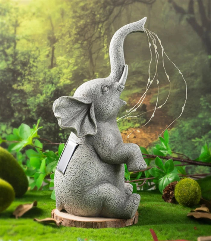 Solar Resin Elephant Garden Light Outdoor String Decor - Water Flow Effect