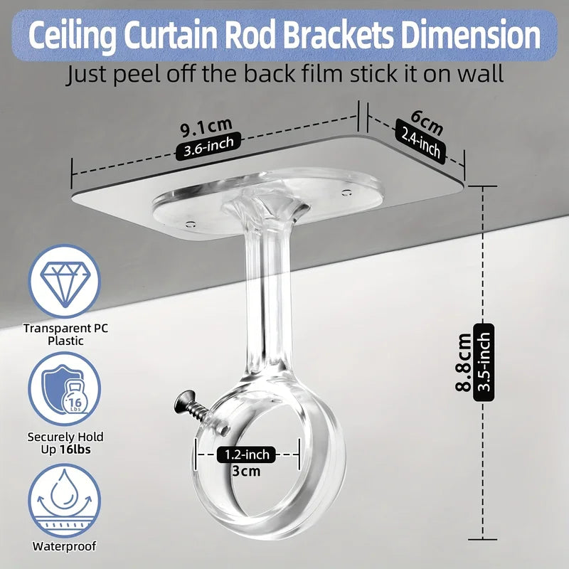 Heavy Duty Self-Adhesive Curtain Rod Brackets No Drill Wall Mount Hooks