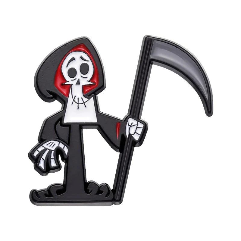Cartoon Grim Reaper Enamel Brooch Pin Halloween Jewelry Gift Metal Badge