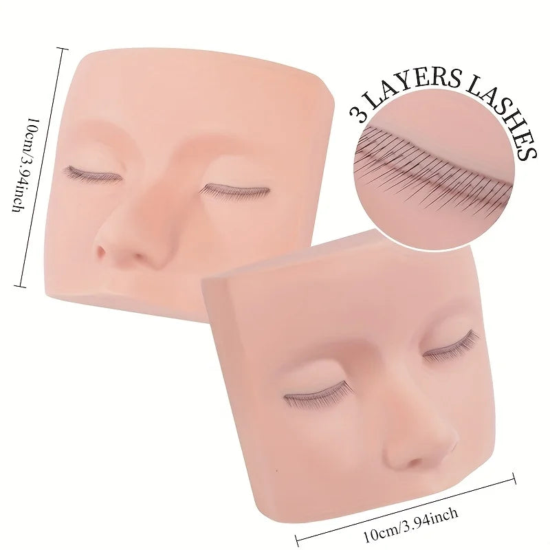 Silicone Eyelash Extension Practice Head with Realistic 3-Layer Lashes