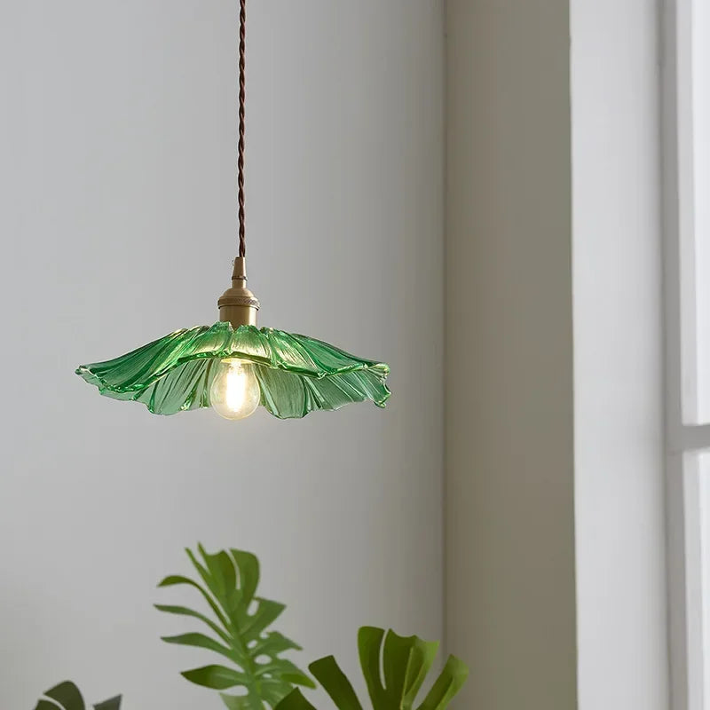 Vintage Flower Glass Pendant Light Fixture – Indoor Hanging Lamp for Living Room and Bedroom