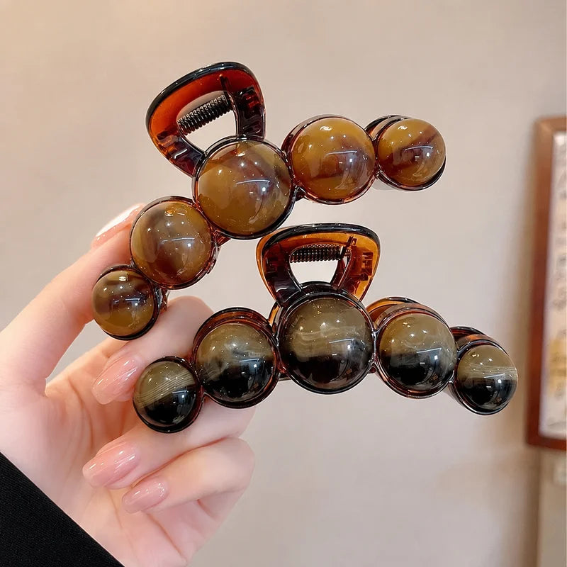 Vintage Beaded Hair Claw Clip Large Gradient Acrylic Hair Accessory for Women