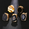 Natural Agate Stone Wide Open Adjustable Ring for Women Boho Jewelry