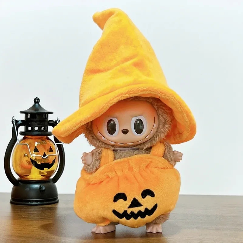 Plush Halloween Pumpkin Costume Set for 17cm Labubu Doll Accessories, Colorful Dress Up Outfit
