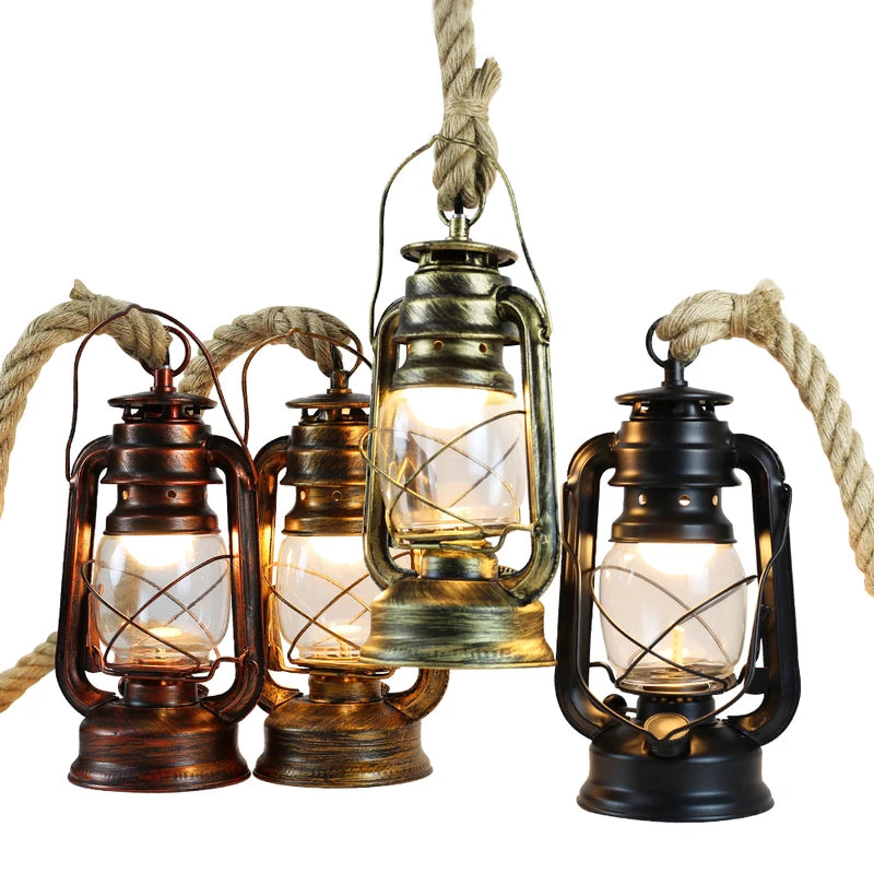 Vintage Industrial Hemp Rope Pendant Light E27 Hang Lamp for Home & Bar