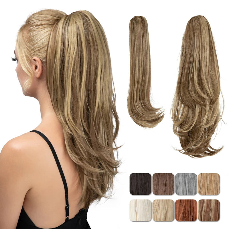Synthetic Claw Clip-In Ponytail Extensions for Women - Long Hairpiece, Silky Straight
