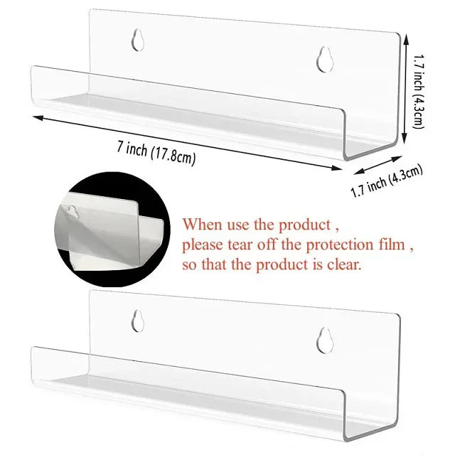 Acrylic Record Display Shelf Set - Wall Mount Vinyl Album Storage Racks - Clear 2pcs