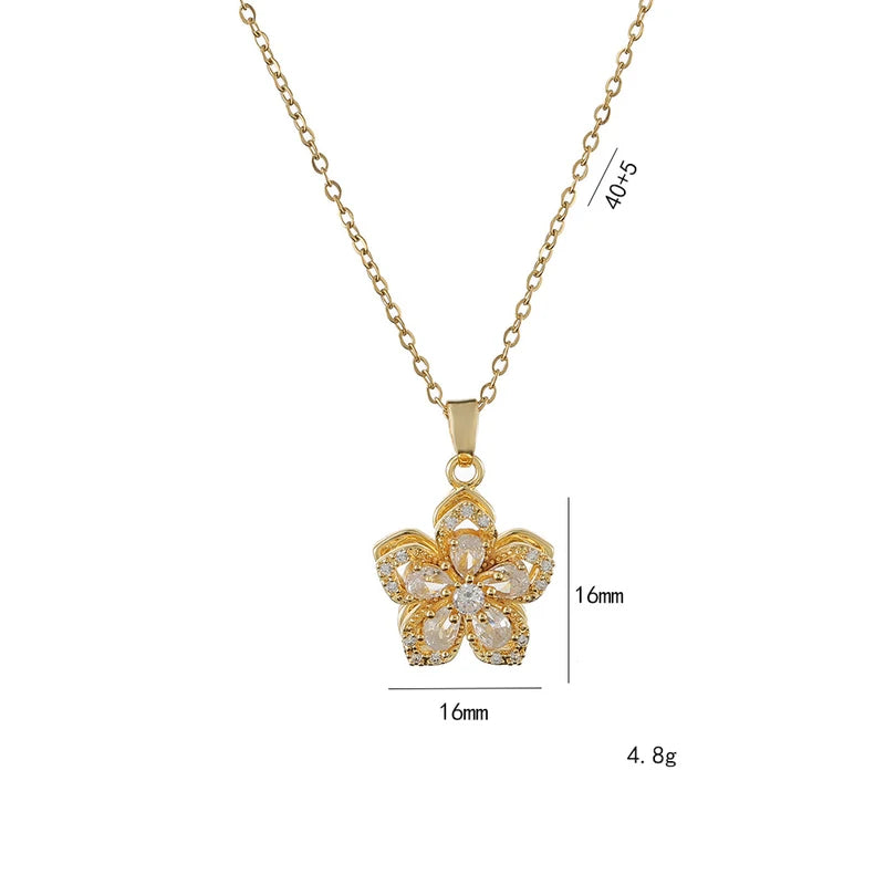 Romantic Zircon Flower Pendant Necklace for Women - Gold Plated Choker Jewelry