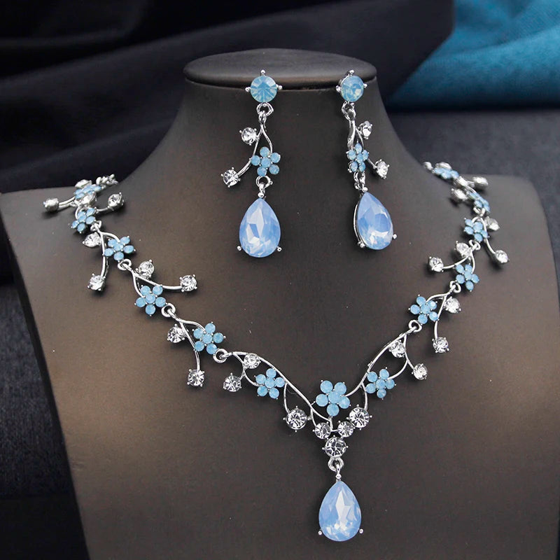 Rhinestone Water Drop Bridal Jewelry Sets for Women Wedding Necklace & Earrings