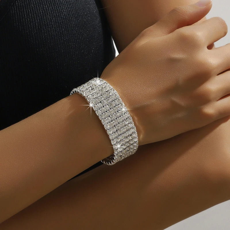 Elegant Rhinestone Crystal Stretch Wristband for Women and Girls - Bridal Wedding Jewelry
