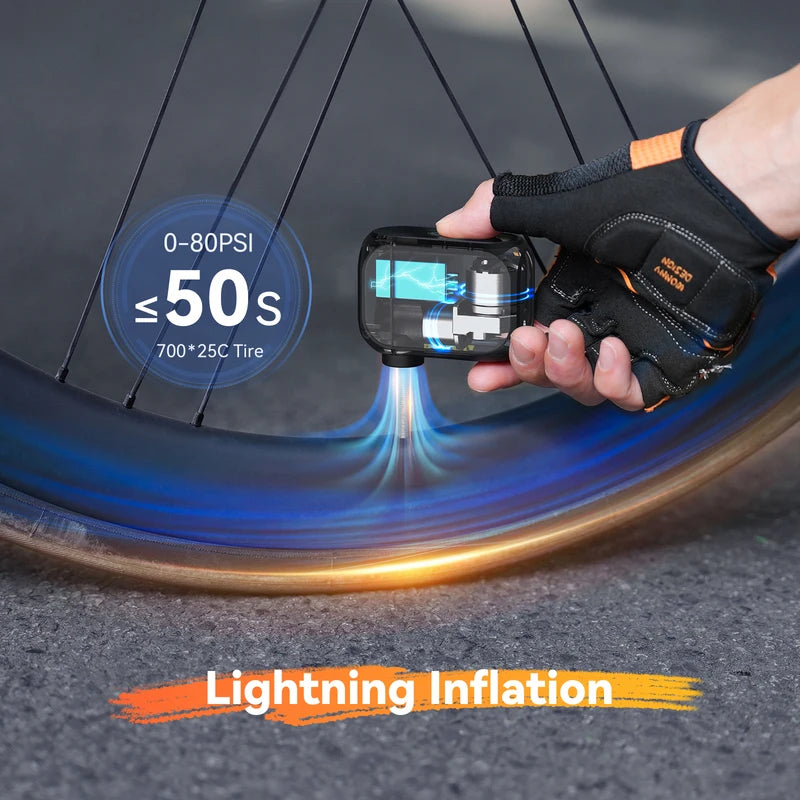 Mini Electric Bike Pump Cordless Tire Inflator 120 PSI Fast Charging Portable