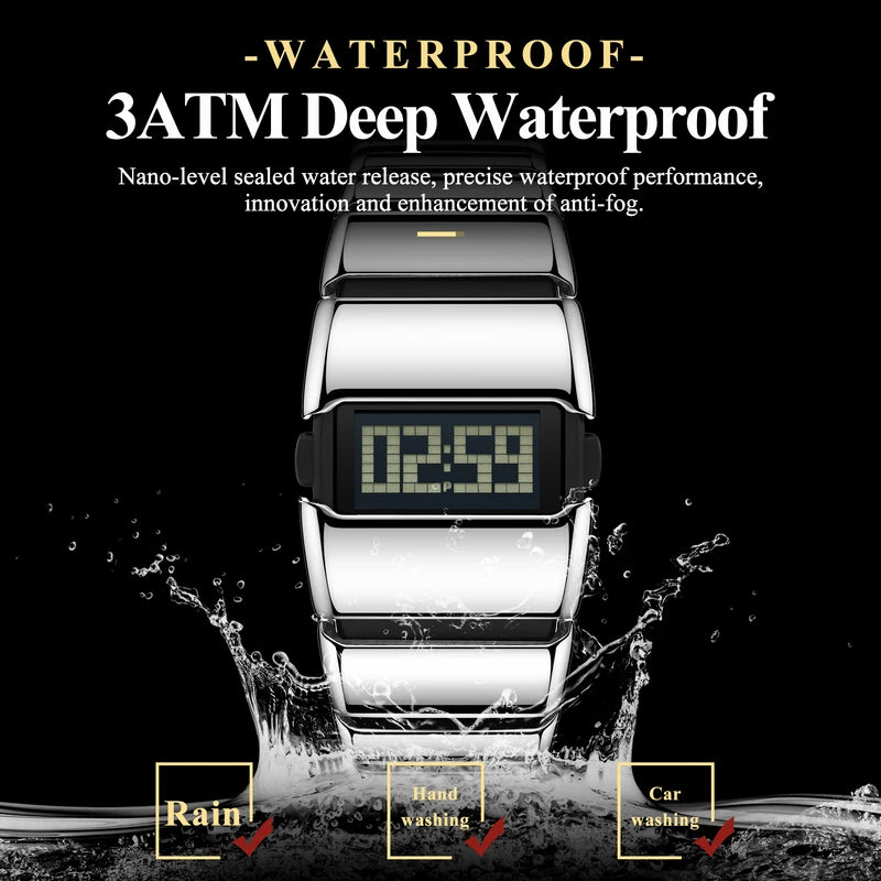 Digital Men’s Sports Watch Waterproof Alarm Date Stainless Steel Sport Watch