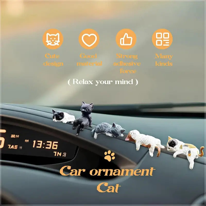 Cute Cat Figurines Set Resin Desk Decor for Car, Home & Office