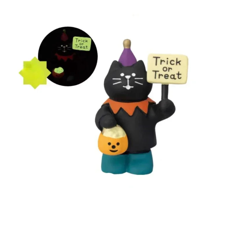 Halloween Pumpkin Night Light Cat Scene Decoration Luminous Resin Ornament - Trendy Creative Gift