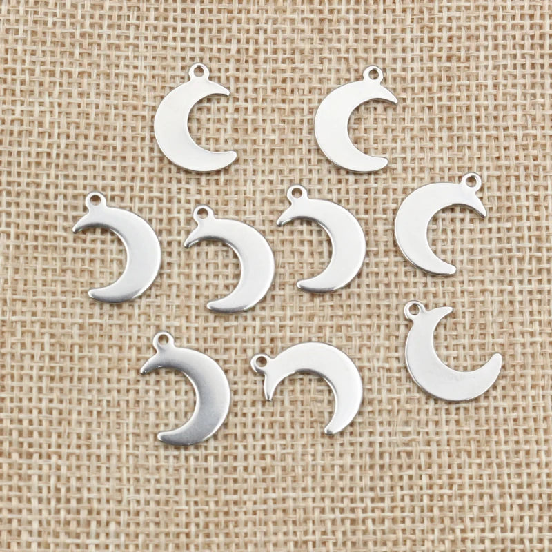 30Pcs Moon Charms 16x11mm No Fade Stainless Steel Jewelry Pendants for DIY Necklace Making