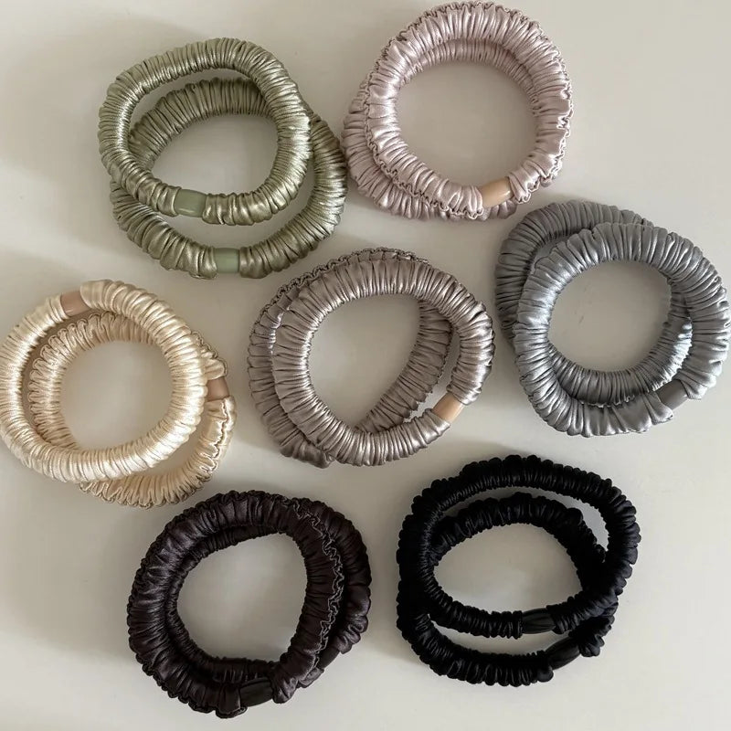 Elastic Satin Hair Tie for Women - Solid Color Silk Scrunchie & Rubber Bands