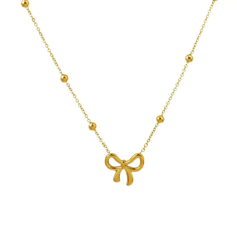Stainless Steel Bow Charm Necklace & Jewelry Set for Women and Girls - Trendy Party Gift