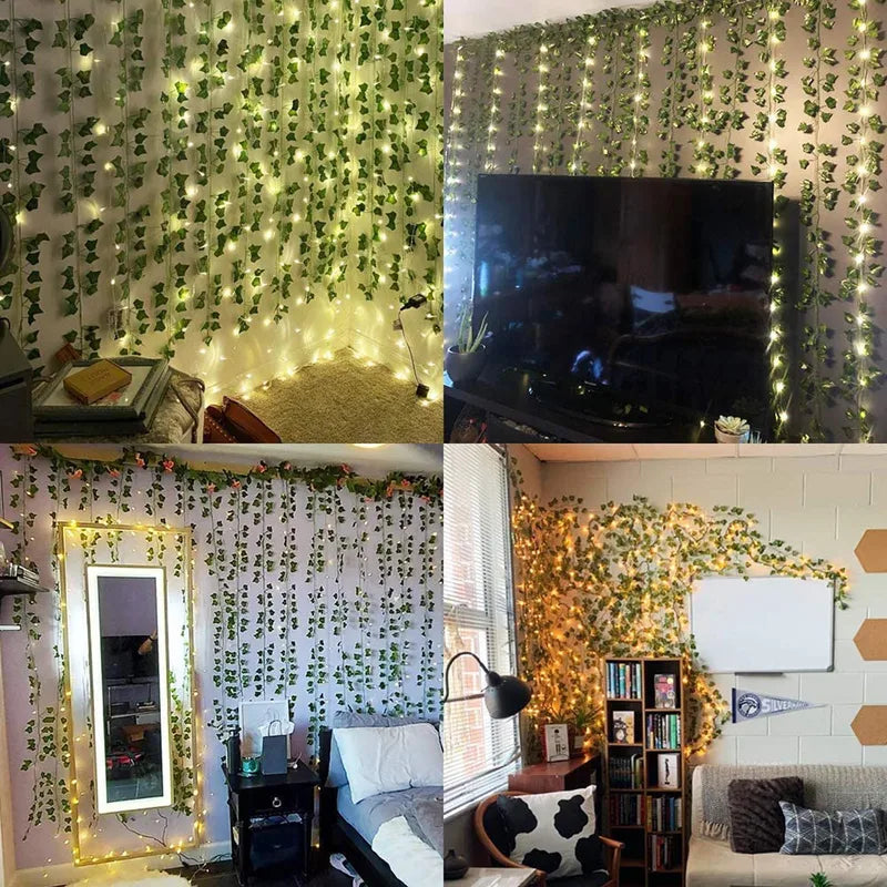 Artificial Ivy Leaf Garland 12-Piece Faux Green Vine for Home Decor