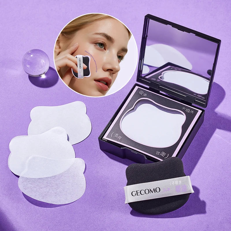 150Pcs Facial Oil-Absorbing Blotting Papers with Case & Puff for Makeup & Oil Control