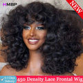 Bouncy Curly Lace Front Wig with Bangs 450 Density Human Hair 13x6 HD Glueless Pre Plucked