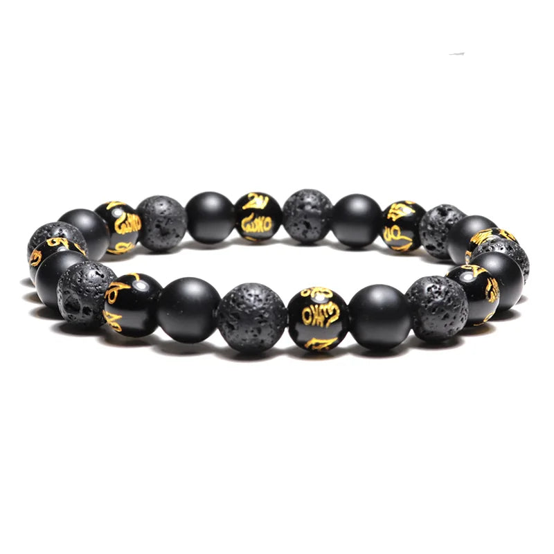 Natural Stone Beaded Buddha Bracelet with Wooden, Malachite, Tiger Eye & Obsidian For Yoga & Meditation