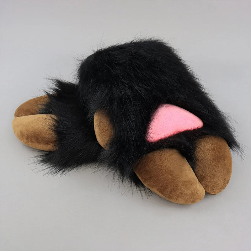 Cartoon Sheep Hoof Shape Plush Cosplay Gloves - Furry Animal Costume Mittens