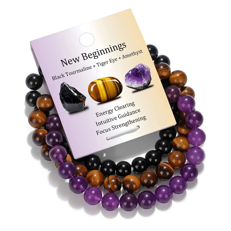 Bohemian Gemstone Bracelet Set for Women Men - Lucky Wealth & Success Beads