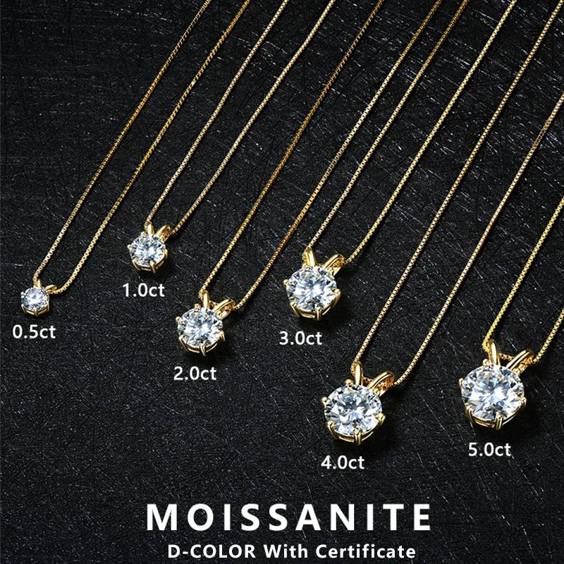Moissanite Pendant Necklace 0.5ct-5ct in Sterling Silver with Certificate