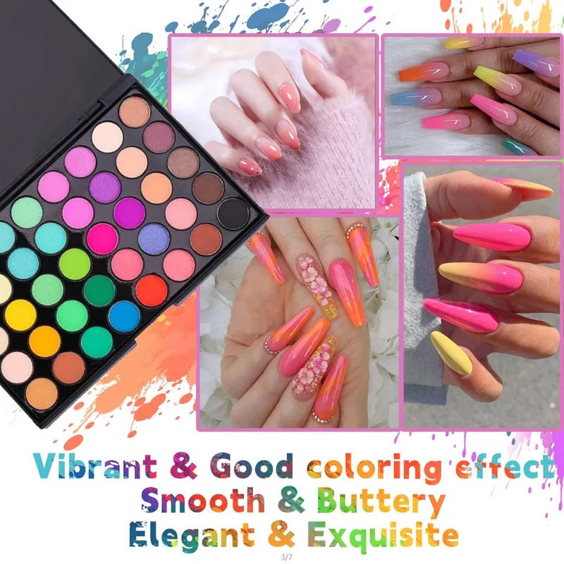 40-Color Gradient Nail Art Eyeshadow Palette Glitter Waterproof Matte Long-Lasting Makeup for Beginners