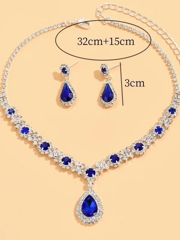 Women’s Crystal Droplet Necklace and Earrings Set for Weddings and Formal Events
