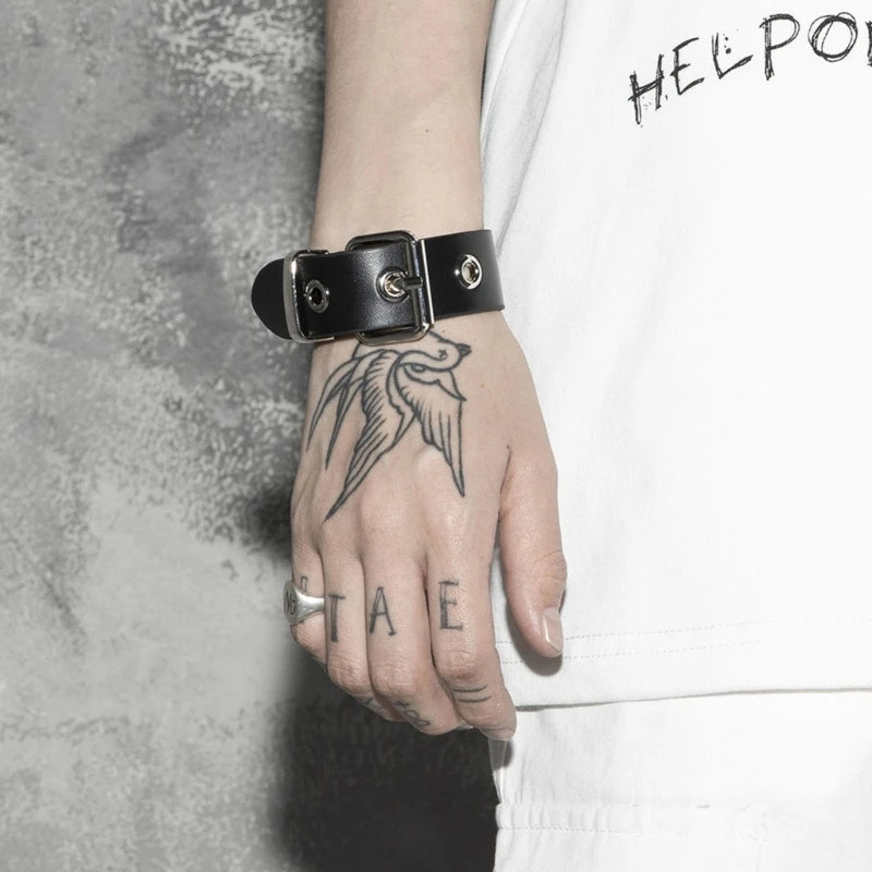 Adjustable Punk Bracelet for Men Women Vintage Style Wrist Belt Jewelry