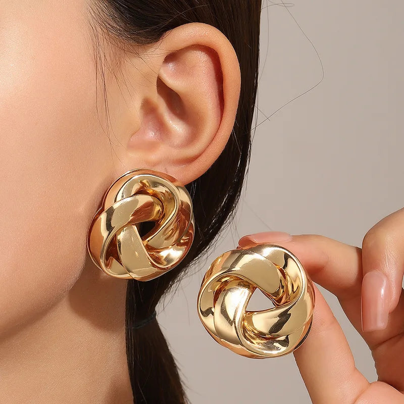 Geometric Hollow Stud Earrings for Women - Irregular Twisted Design