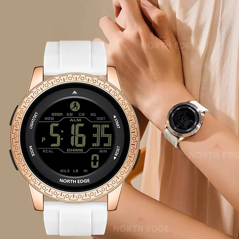 Digital Sport Watch Waterproof 50M Dual Time Men Women Fitness Pedometer Alarm