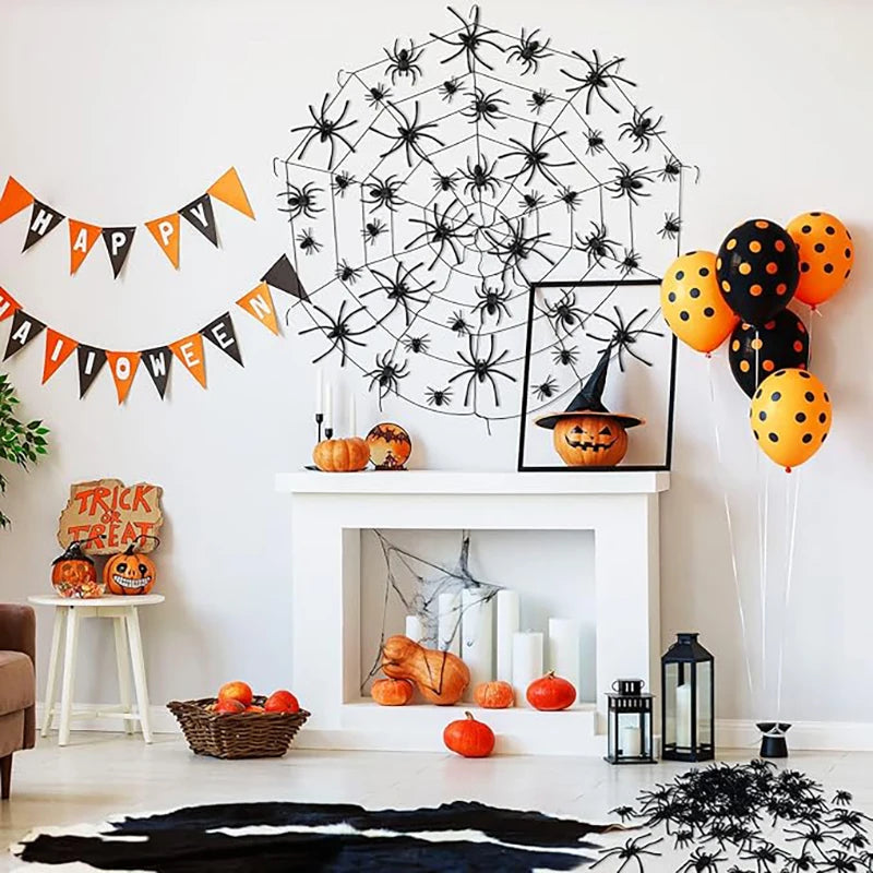 50/100Pcs Fake Plastic Spider Halloween Decorations Haunted House Prank Supplies