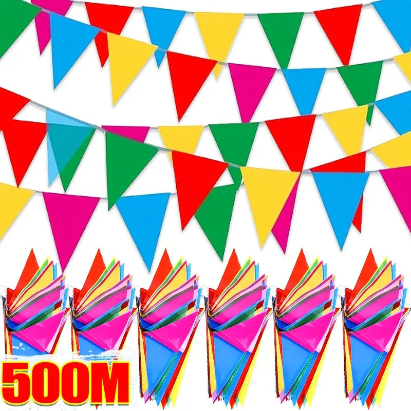 Multi-Color Garden Flag Banners 50m Outdoor Triangle Flags for Festivals & Parties