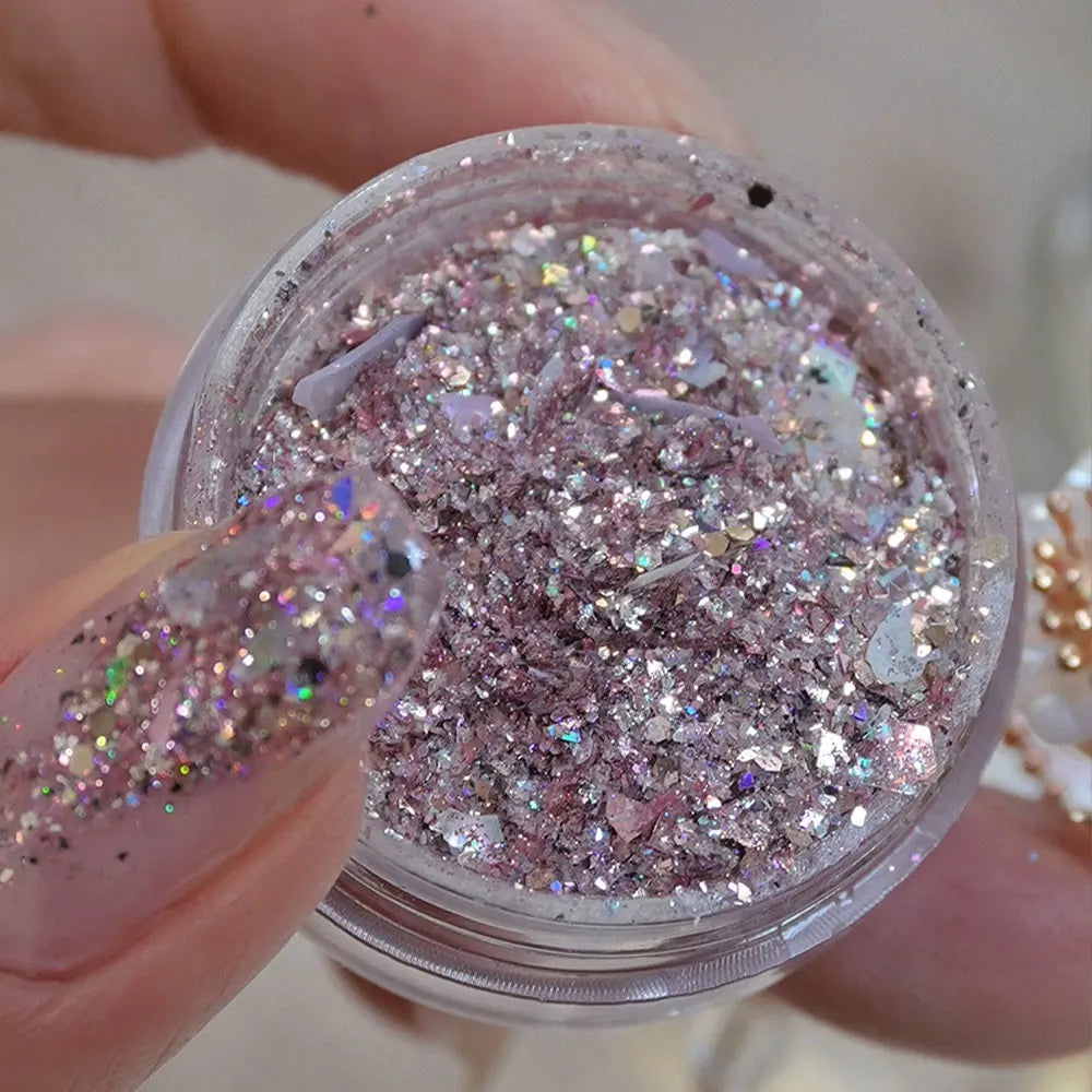 Sparkly Nail Art Glitter Powder with Shell Opal Sequins - Multiple Colors
