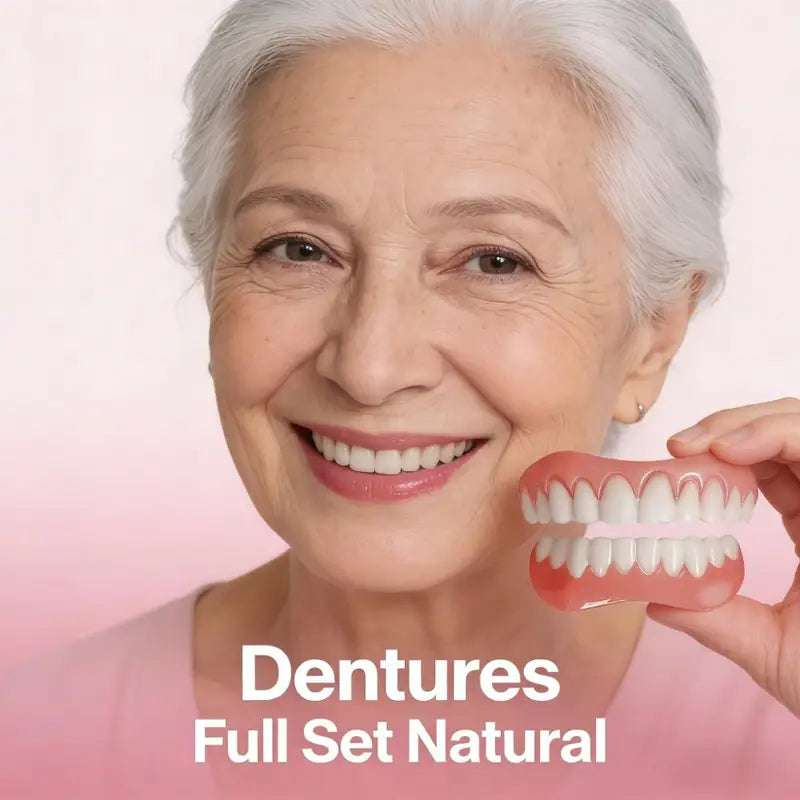 Full Set Silicone Dentures - Soft, Custom Fit, Temporary Broken Teeth Replacement