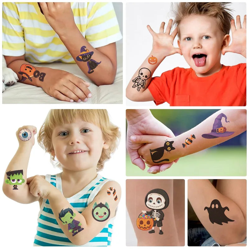Halloween Pumpkin Tattoo Stickers 10 Sheets Water-Resistant Temporary Body Art Kids Gift