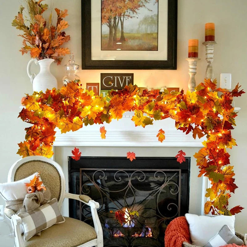 200CM Autumn Artificial Maple Leaf Wreath Fake Leaf Plant Vine for Home Garden Decor