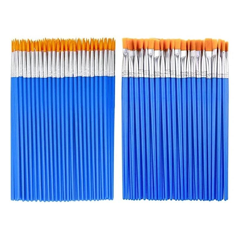 Kids Paint Brush Set 100pcs Assorted Flat Round Pointed Watercolor Oil Acrylic Craft