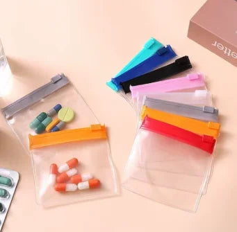 Waterproof Zipper Medicine Pouch Set with 14 Color Designs Weekly Organizer for Supplement Storage