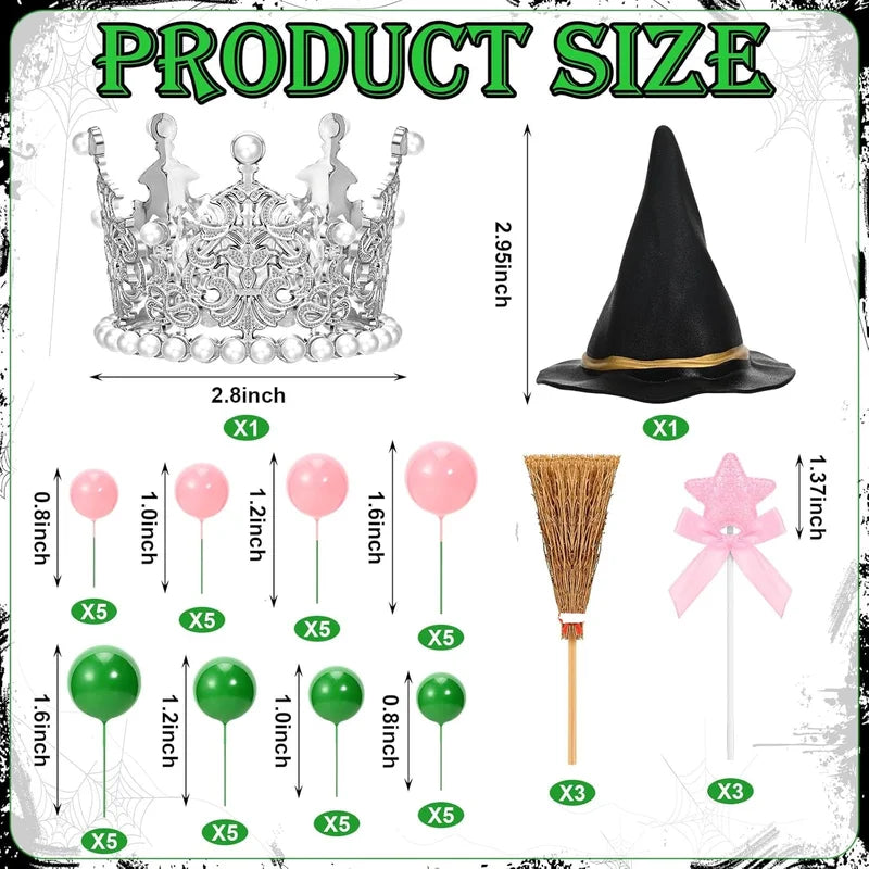 Halloween Witch Party Supplies Cake Decorations Set with Crown and Broom